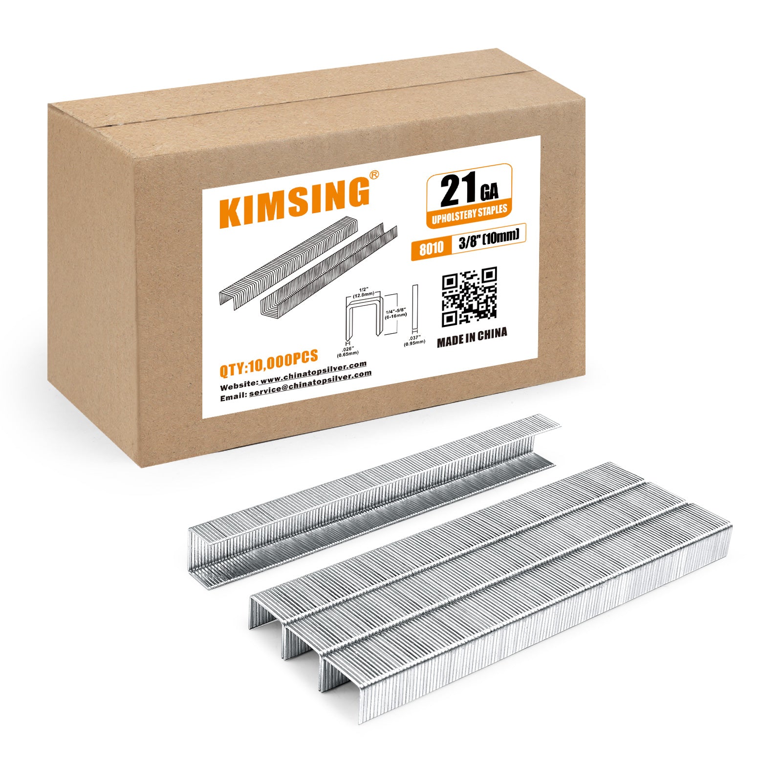 KIMSING 21 Gauge 1/2-inch (12.8mm) Crown Galvanized Upholstery Staples, 80 Series 3/8-inch (10mm) Leg Length Fine Wire Staples for Pneumatic Stapler, Air Staple Gun 10,000 Per Box (1 Box)