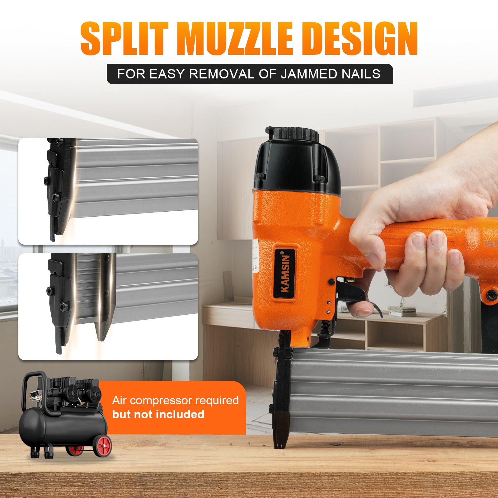 KAMSIN F50A Pneumatic Brad Nailer, 18 Gauge, 3/8-Inch to 2-Inch  (10mm-50mm)