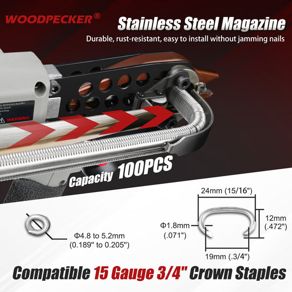 WOODPECKER eC7CT 15GA Cordless 20V 4.0Ah Electric Hog Ring Gun, 3/4-Inch Crown, 4.8-5.2mm Closure Diameter, Battery Powered C Ring Plier Tool for Fencing, Wire Cages