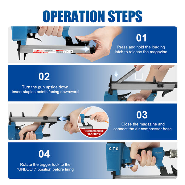 CTS 7116 Pneumatic Upholstery Stapler, 22 Guage Type 71, 3/8-Inch Crown
