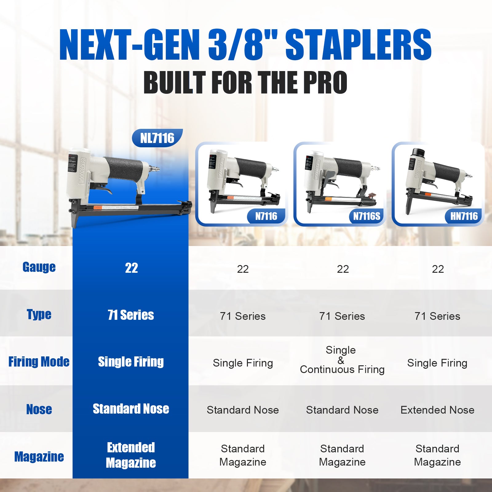WOODPECKER NL7116 Pneumatic Upholstery Stapler, 22 Guage Type 71, 3/8-Inch Crown