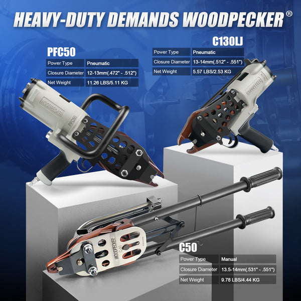 WOODPECKER PFC50 Heavy Duty Pneumatic Gabion Hog Ring Gun, 11 Gauge, 1-1/2-Inch Crown, 12.0-13.0mm Closing Diameter