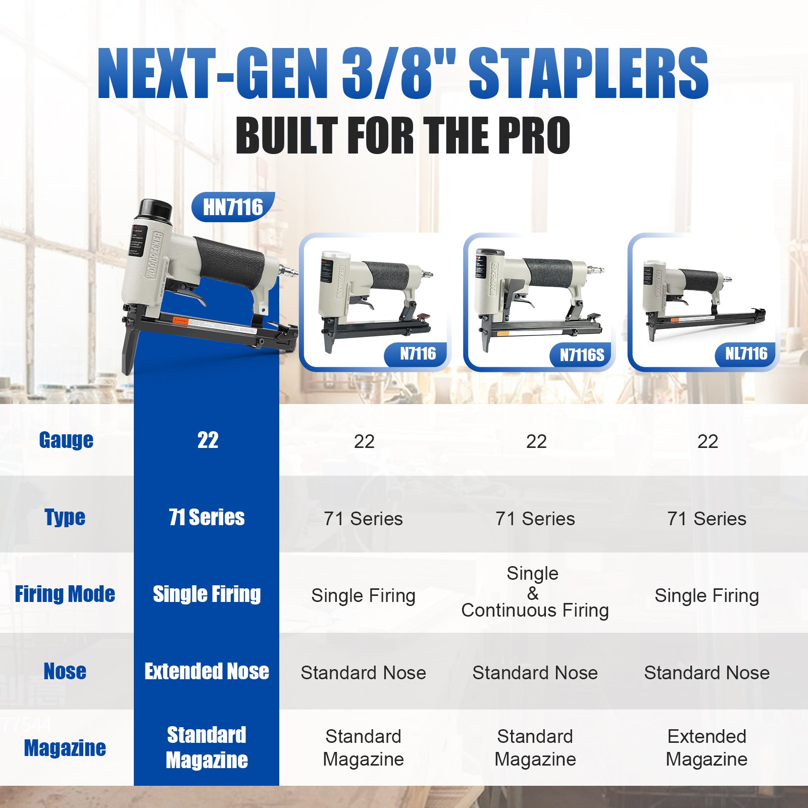 WOODPECKER HN7116 Pneumatic Upholstery Stapler, 22 Guage Type 71, 3/8-Inch Crown