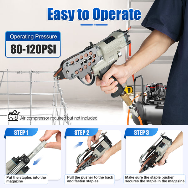 WOODPECKER BWG12 Pneumatic Hog Ring Plier 1.8 mm to 2.1 mm Closure Diameter Hog Ring Gun for Strapping, Fencing, Cages