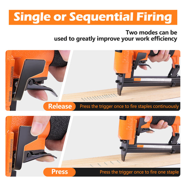 KN8016S 21 Gauge Pneumatic Upholstery Stapler for 80 Series Staples with 1/2" Crown Continuous Firing Mode Air Power Upholstery Staple Gun Fine Wire Stapler, DIY, Renovation, Furniture