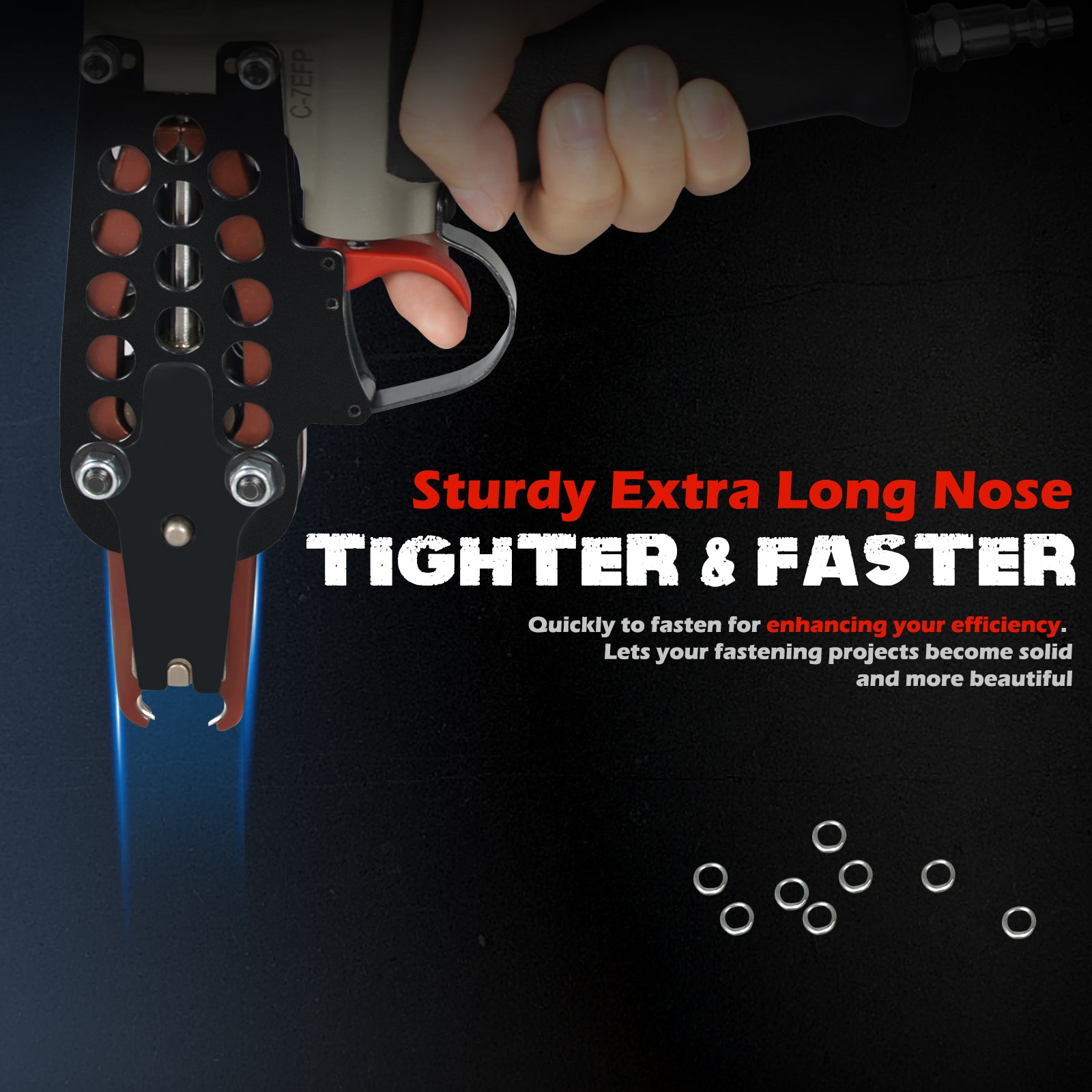 WOODPECKER C-7EF Intensified Power Pneumatic Hog Ring Gun, 15 Gauge , 3/4-Inch Crown, 7.0mm Closing Diameter