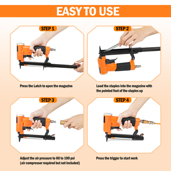 KAMSIN KN7116 Pneumatic Upholstery Stapler, 22 Gauge Type 71, 3/8-Inch Crown