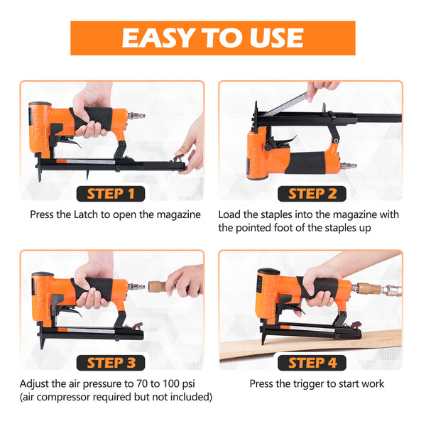 KN8016S 21 Gauge Pneumatic Upholstery Stapler for 80 Series Staples with 1/2" Crown Continuous Firing Mode Air Power Upholstery Staple Gun Fine Wire Stapler, DIY, Renovation, Furniture