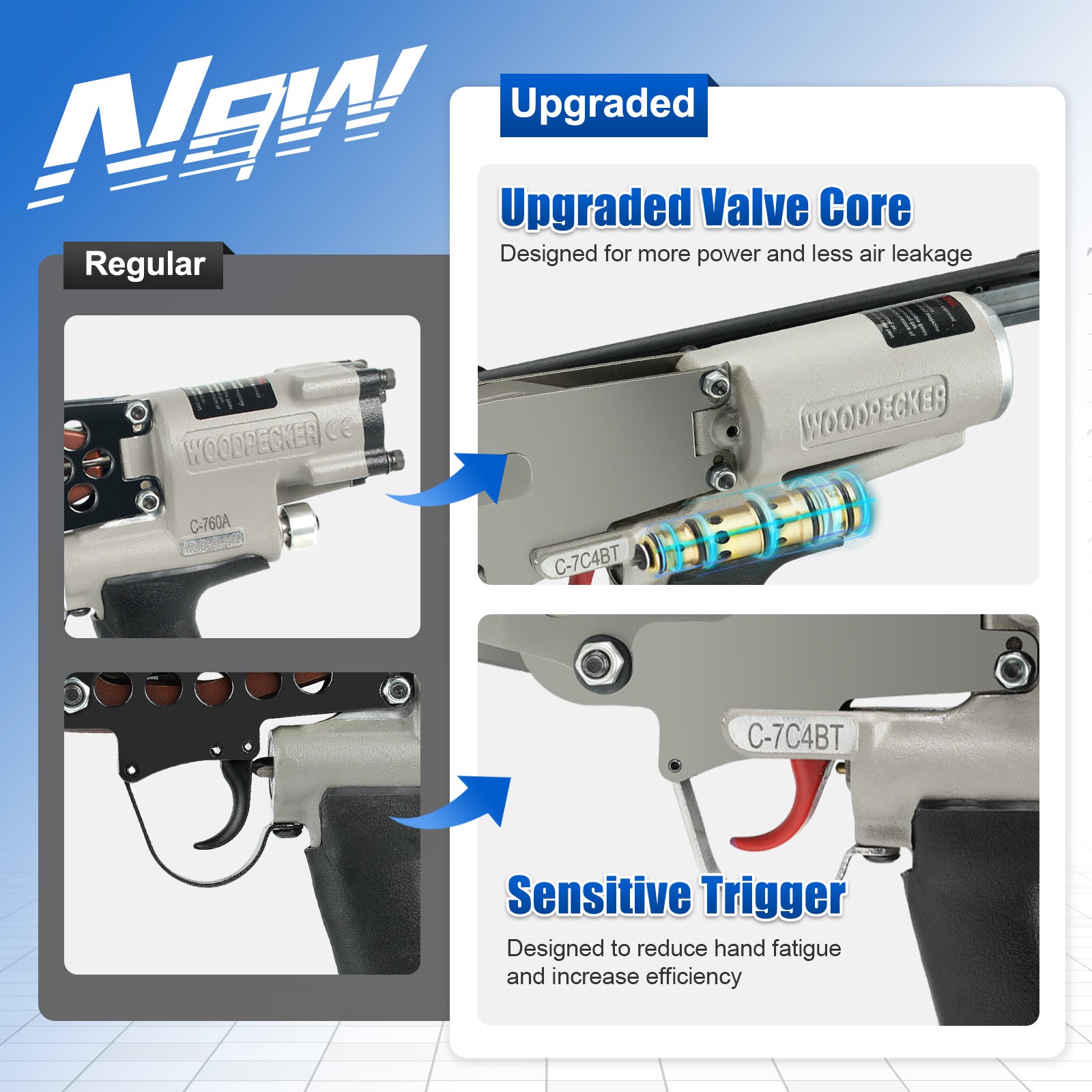 Woodpecker C-7C4BT 15 Gauge Professional Pneumatic Hog Ring Gun, 3/4-Inch 4.8mm Closure Diameter, C ring piler, C Ring Tool Hog Ring Plier, C ring gun for Mattress, Fencing, Cages