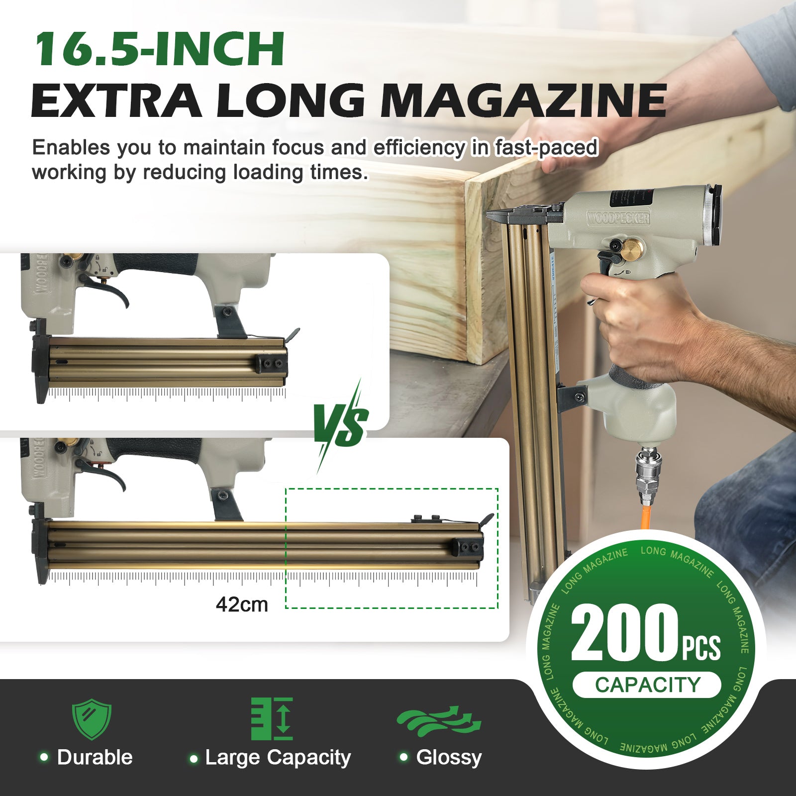 Woodpecker 21F30LS Pneumatic Brad Nailer, 18 Gauge, 3/8-inch to 1-3/16-Inch (10mm-30mm)