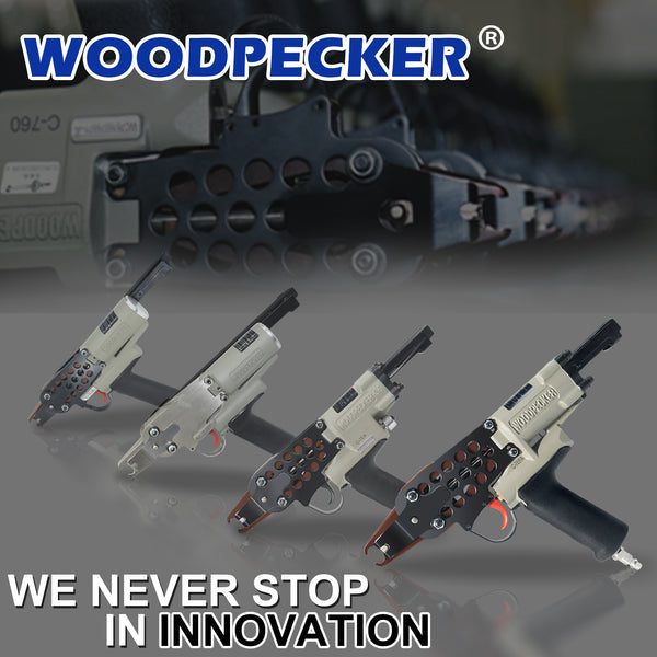 WOODPECKER C-7EF Intensified Power Pneumatic Hog Ring Gun, 15 Gauge , 3/4-Inch Crown, 7.0mm Closing Diameter