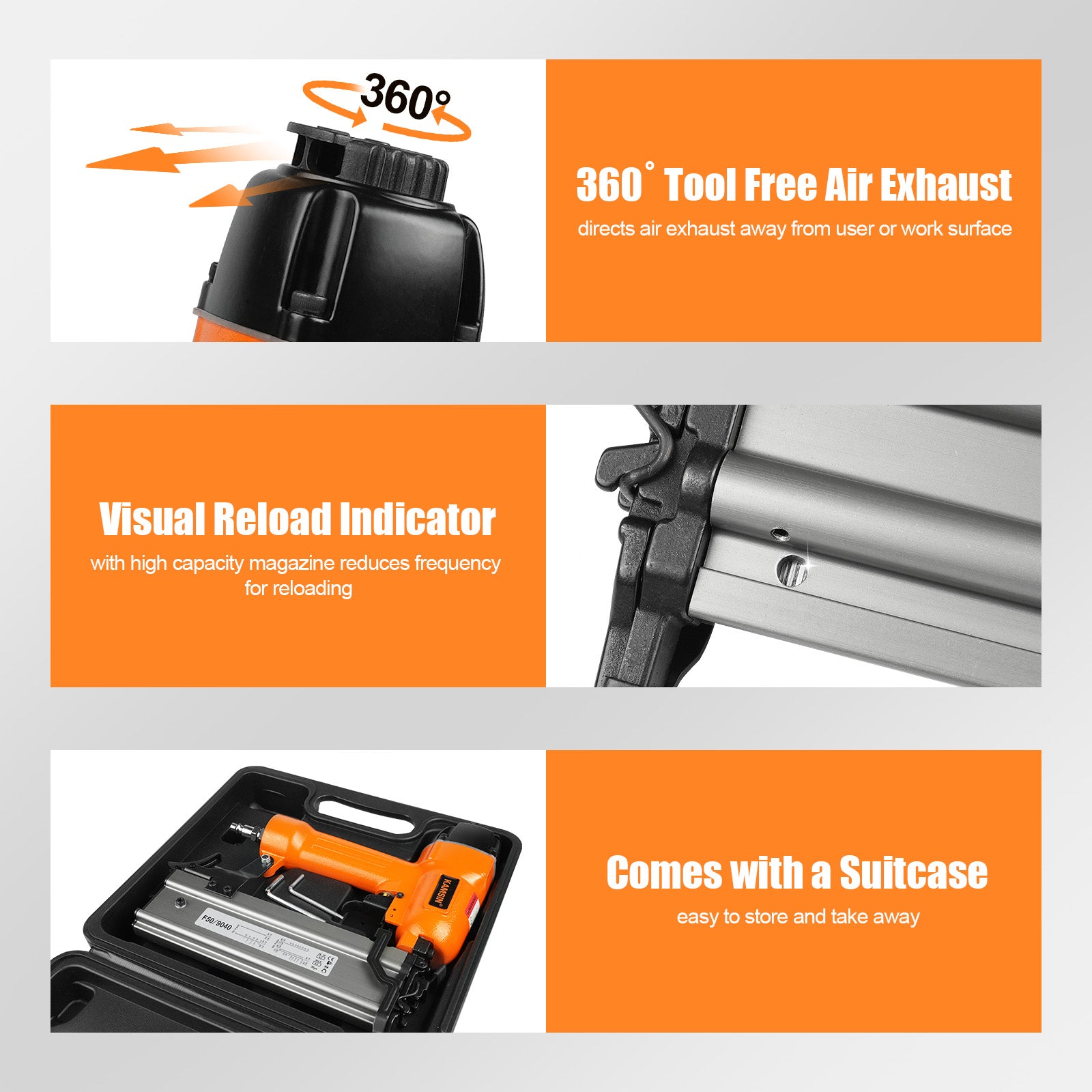 KAMSIN F50/9040 2 in 1  Pneumatic Brad Nailer, 18 Gauge, 3/8-Inch to 2-Inch  (10mm-50mm)