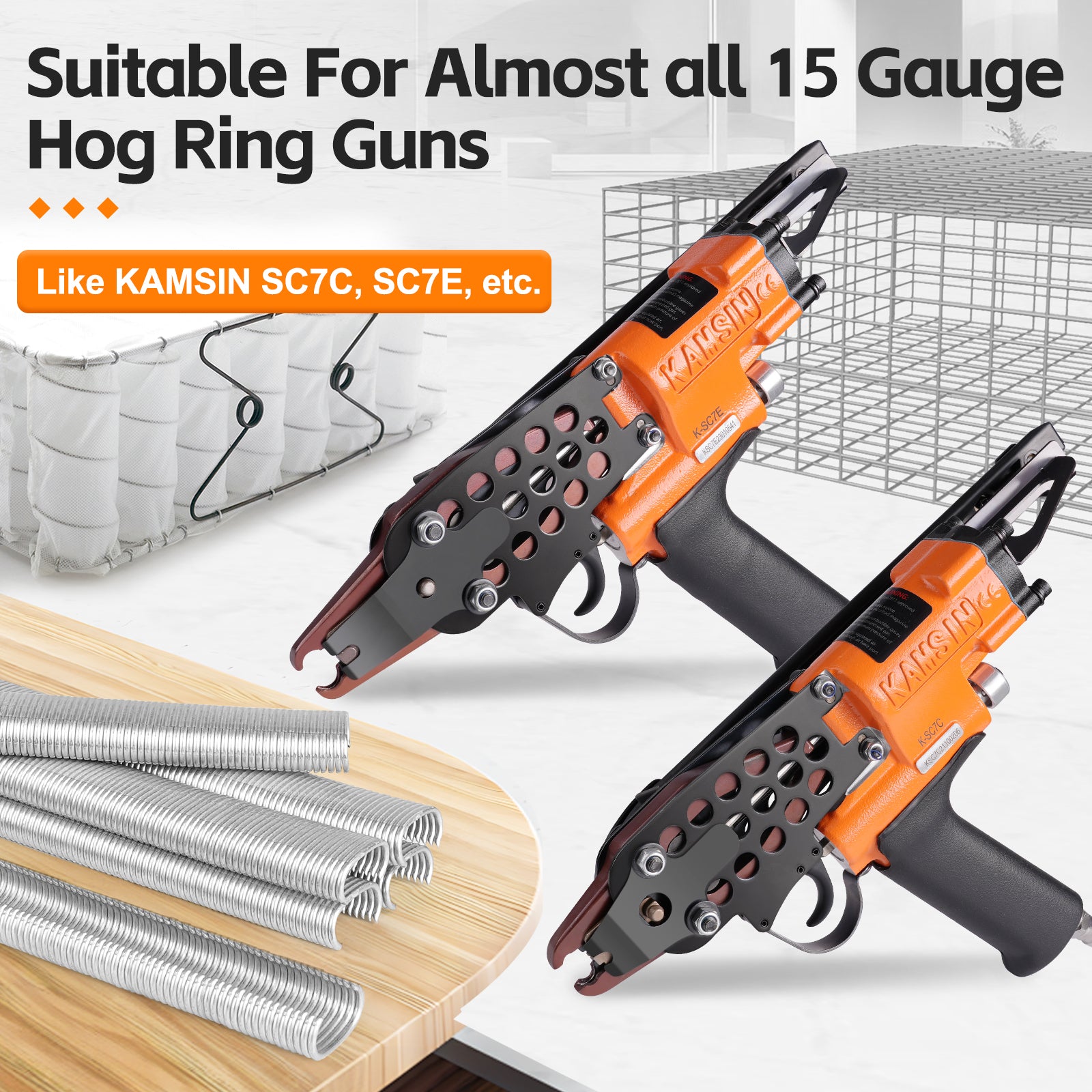 KIMSING SC7 15 Gauge 3/4'' Crown C-Rings Hog Rings  in 304 Stainless Steel & Galvanized Steel, Wire Fencing Staples, Fasteners for Hog Ring Tool, C Ring Plier, 1000 PCS/Pack & 10000PCS/Box