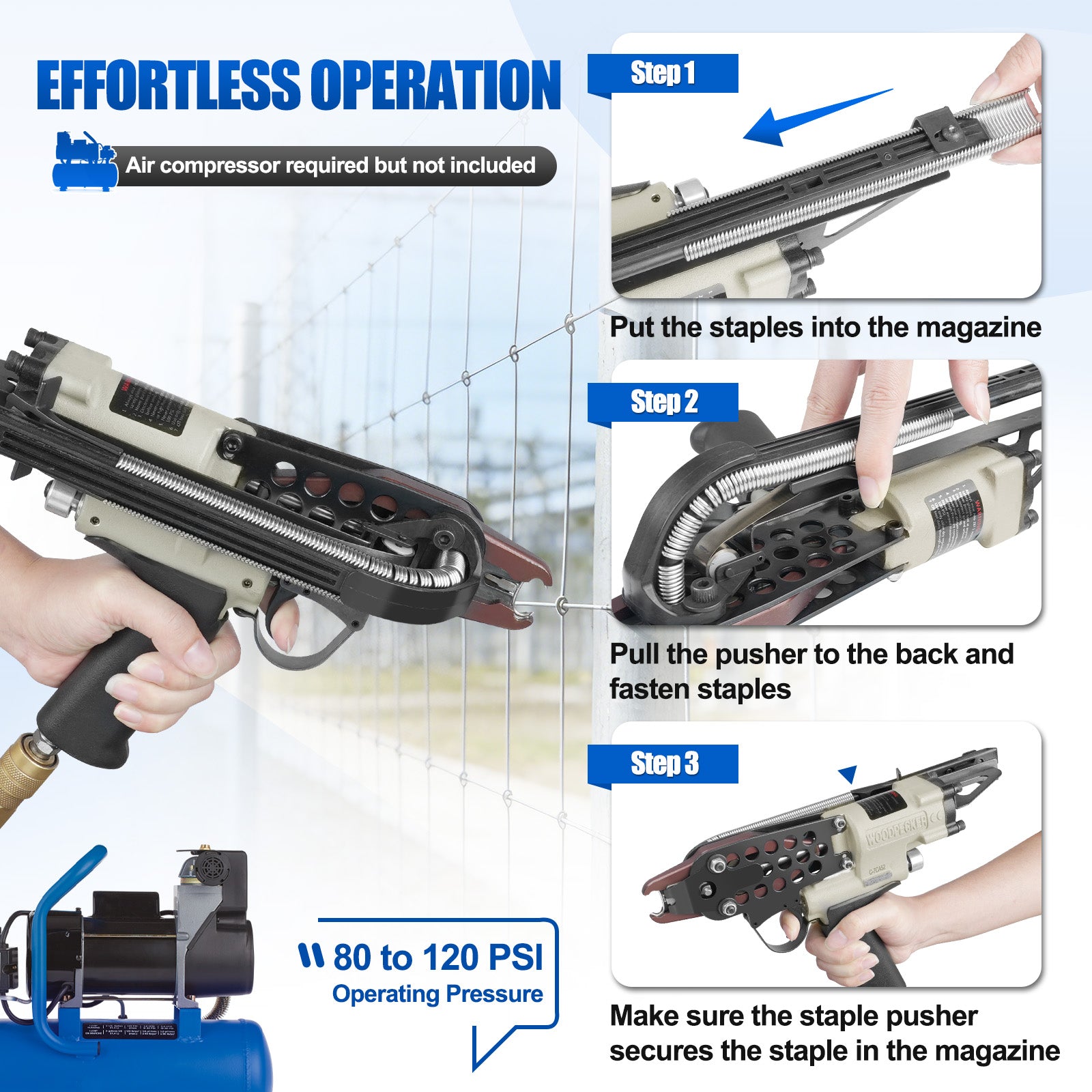 WOODPECKER C-7CA52 Pneumatic Hog Ring Gun, 15 Gauge, 3/4-Inch Crown, 4.8mm Closing Diameter