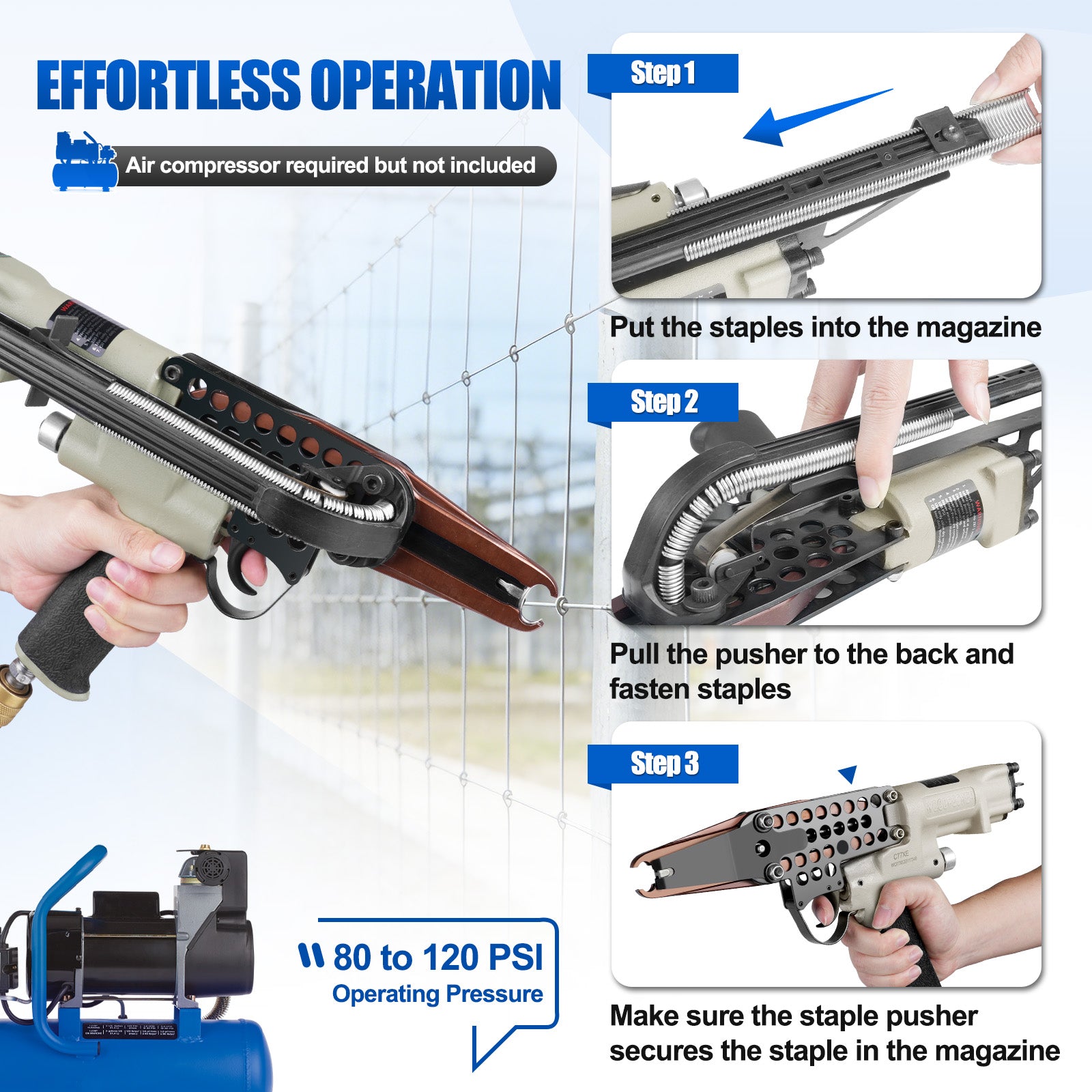 WOODPECKER C-77XE Pneumatic Hog Ring Gun, 15 Gauge, 3/4-Inch Crown, 7.0 mm Closing Diameter