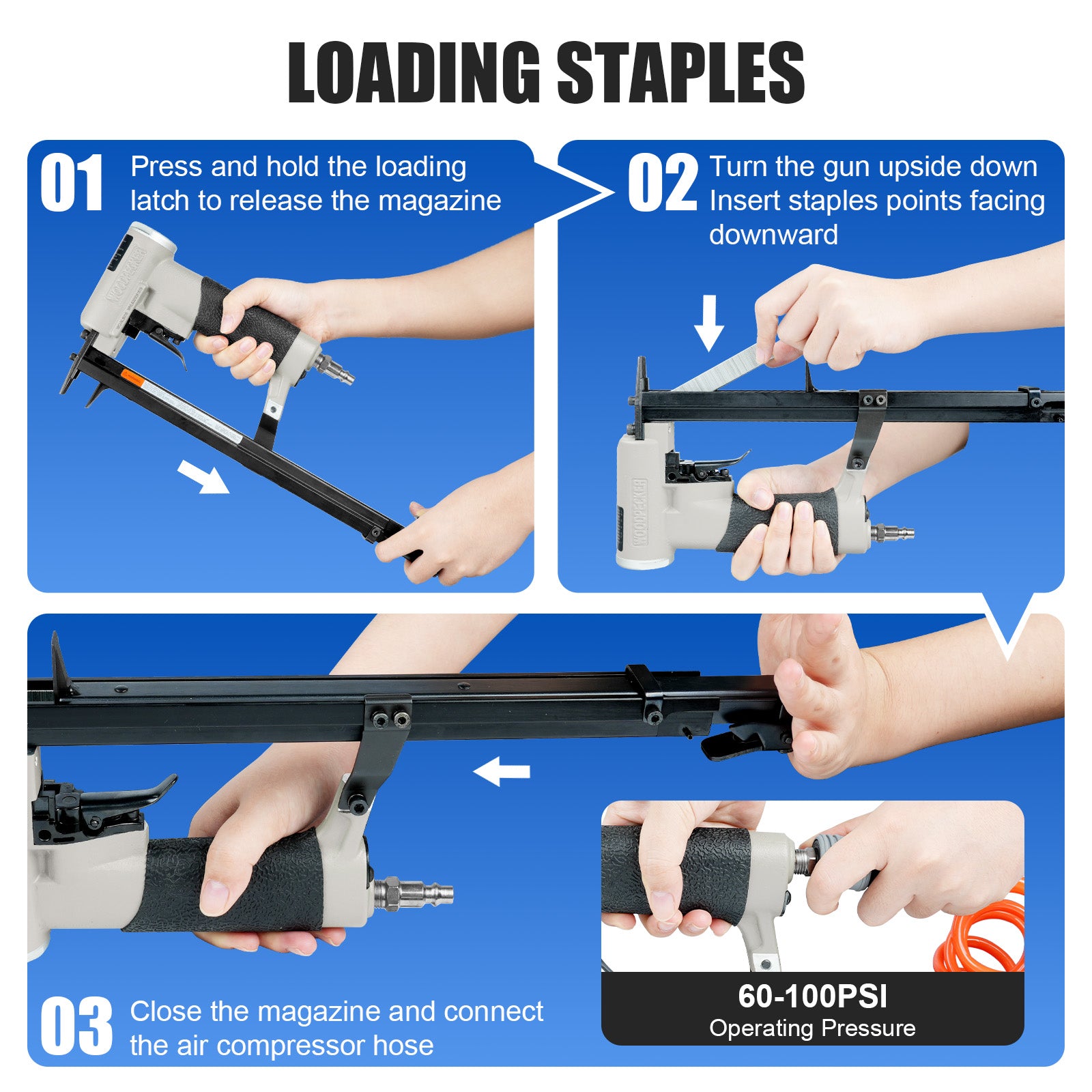 WOODPECKER NL8016 Pneumatic Upholstery Stapler, 21 Guage Type 80,1/2-Inch Crown