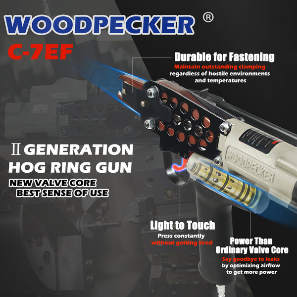 WOODPECKER C-7EF Intensified Power Pneumatic Hog Ring Gun, 15 Gauge , 3/4-Inch Crown, 7.0mm Closing Diameter