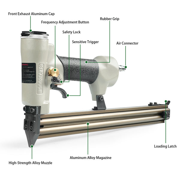 Woodpecker 21F30LS Pneumatic Brad Nailer, 18 Gauge, 3/8-inch to 1-3/16-Inch (10mm-30mm)
