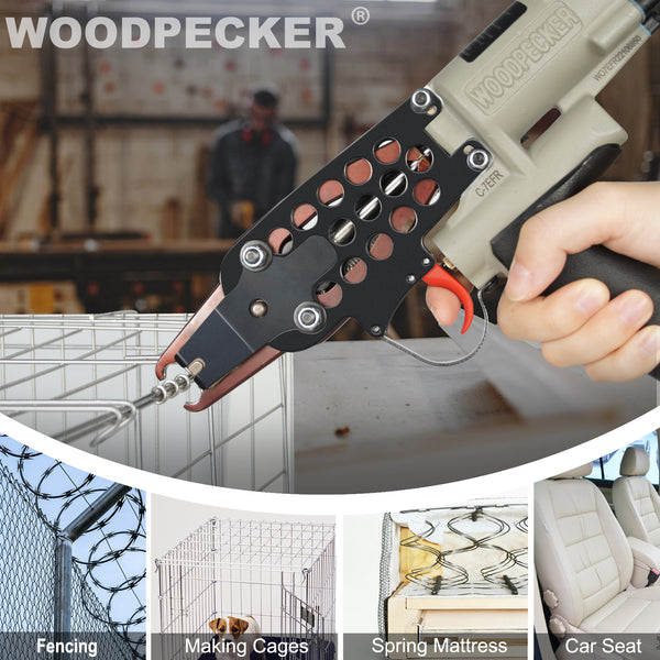 WOODPECKER C-7EFR Air Hog Ring Gun with Variable Speed Control, 15 Gauge 3/4" (19mm) Crown, Pneumatic Hog Ring Plier Tool, Fencing Plier for Cages, Fastening