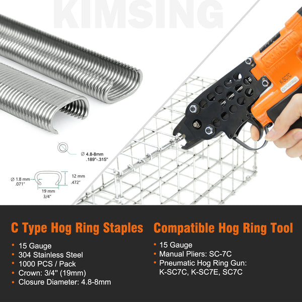 KIMSING 15 Gauge 3/4'' Crown C Ring Staples 1,000 PCS/Pack