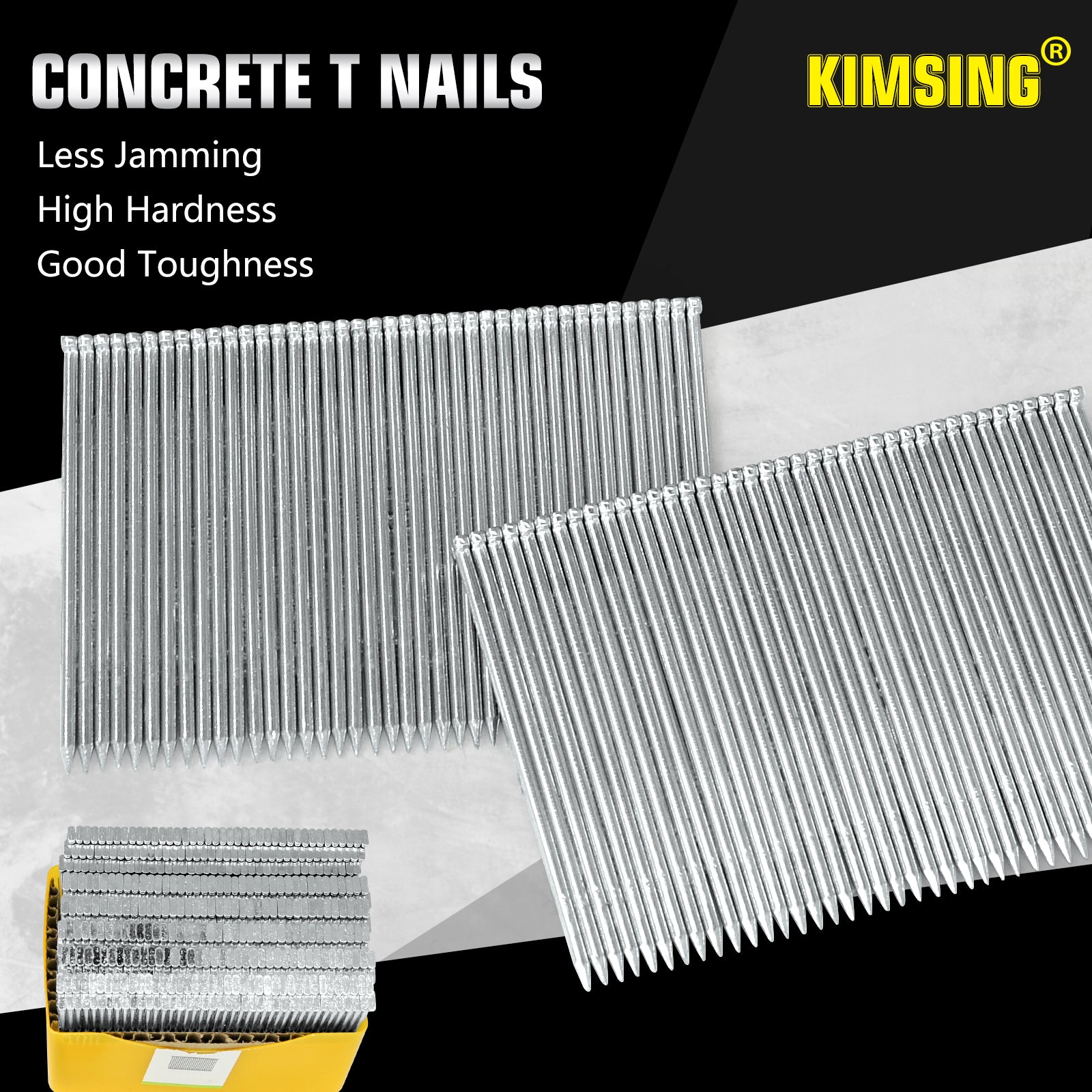 KIMSING 14 Gauge Concrete T Nails, 800PCS/BOX, 3/4 inch - 2-1/2 inch (18mm-64mm)