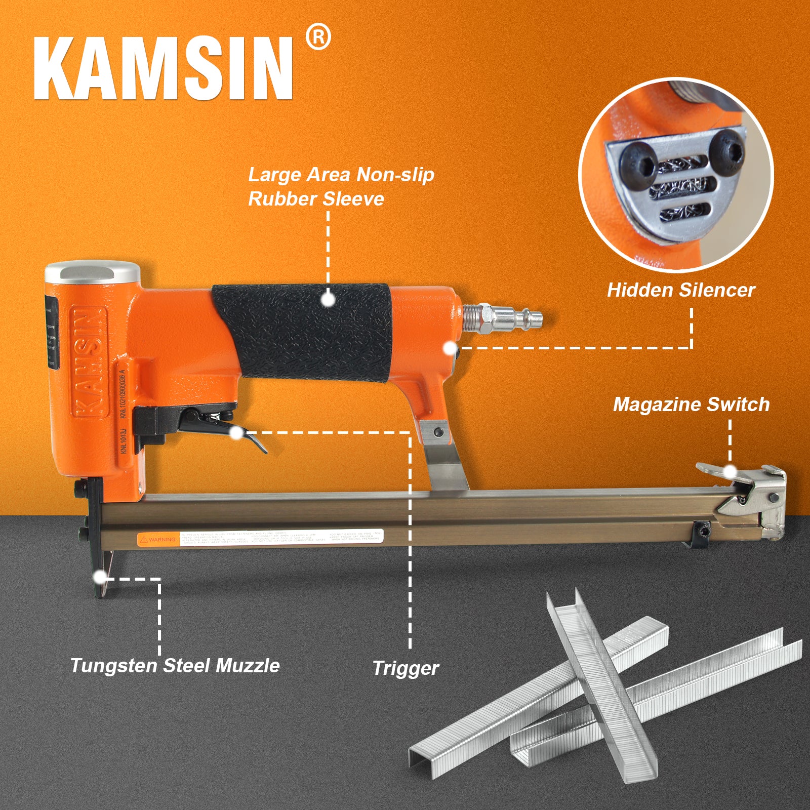 KAMSIN KNL1013J Extended Magazine&Intermittent Firing Stapler 20 Gauge Pneumatic Upholstery Stapler, 10J Series 7/16