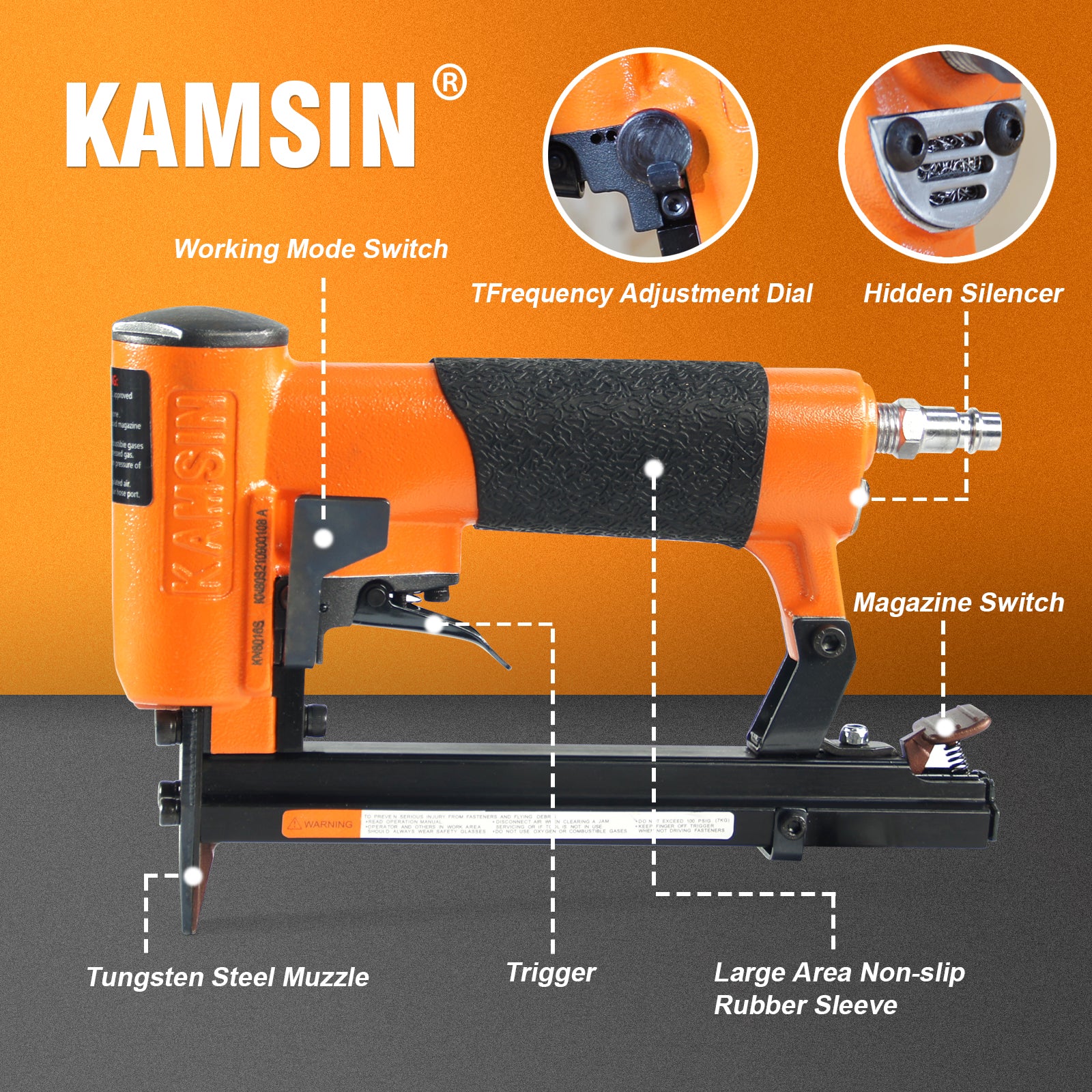 KAMSIN KN8016S 21 Gauge Pneumatic Upholstery Stapler 1/2