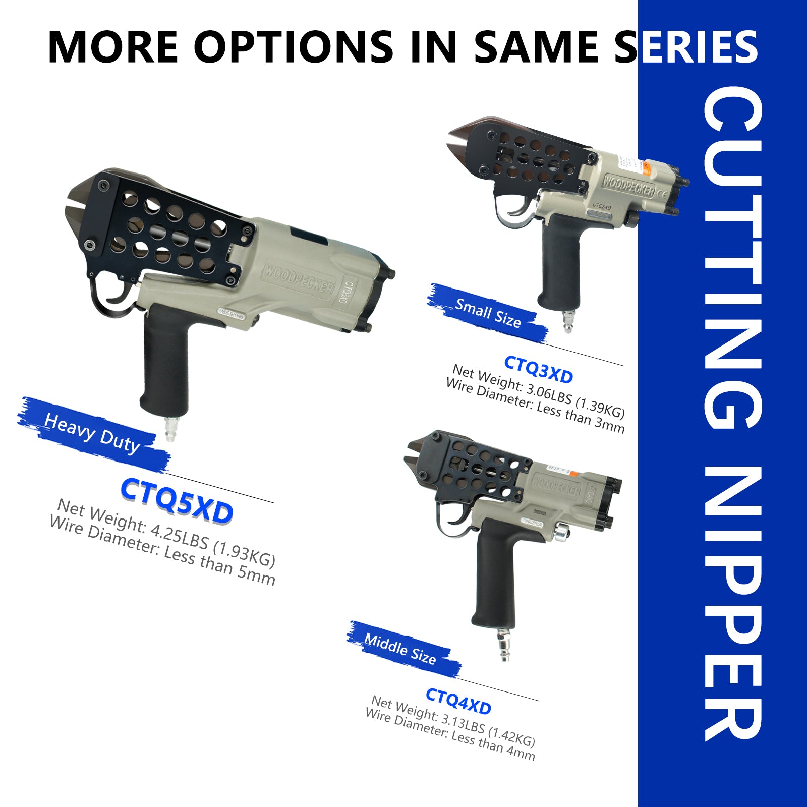WOODPECKER CTQ5XD Pneumatic Heavy-Duty Cutting Nipper, Less Than 5mm Diameter Wire Cutting, Cutting Wire Tool, Air Power Wire Shear