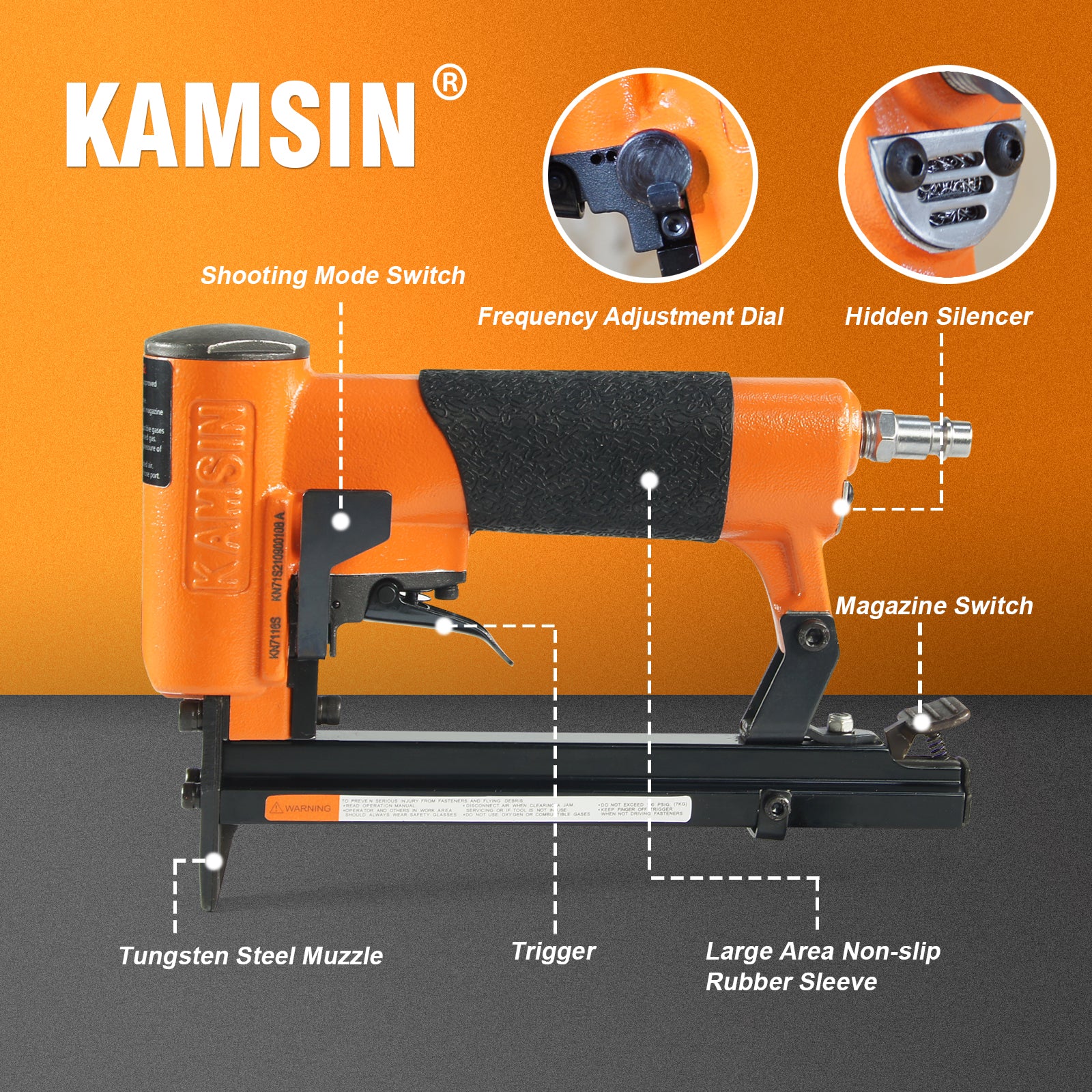 KN7116S 22 Gauge Pneumatic Upholstery Stapler, 71 Series 3/8