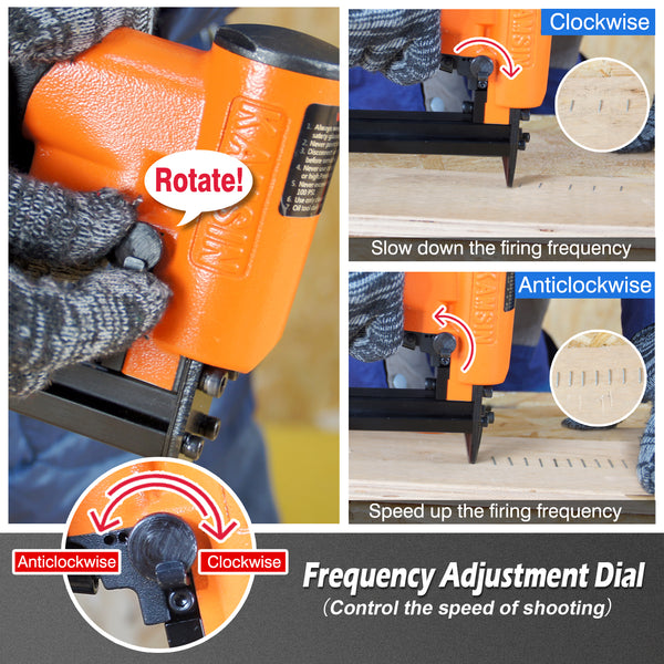 KN7116S 22 Gauge Pneumatic Upholstery Stapler, 71 Series 3/8" Crown Continuous Firing Stapler