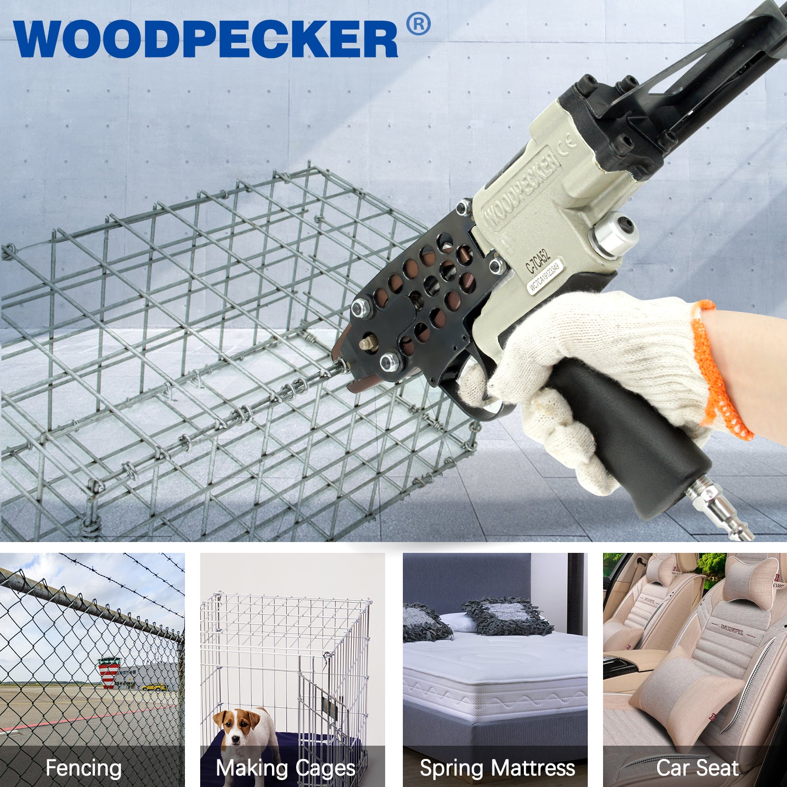 WOODPECKER C-7CA52 15 Gauge Pneumatic Hog Ring Gun, 3/4