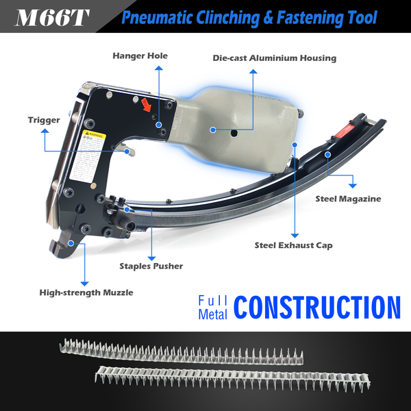 Woodpecker M66T Pneumatic Clipper, Industrial Grade Air Clinch Clip Tool Clips Clipper