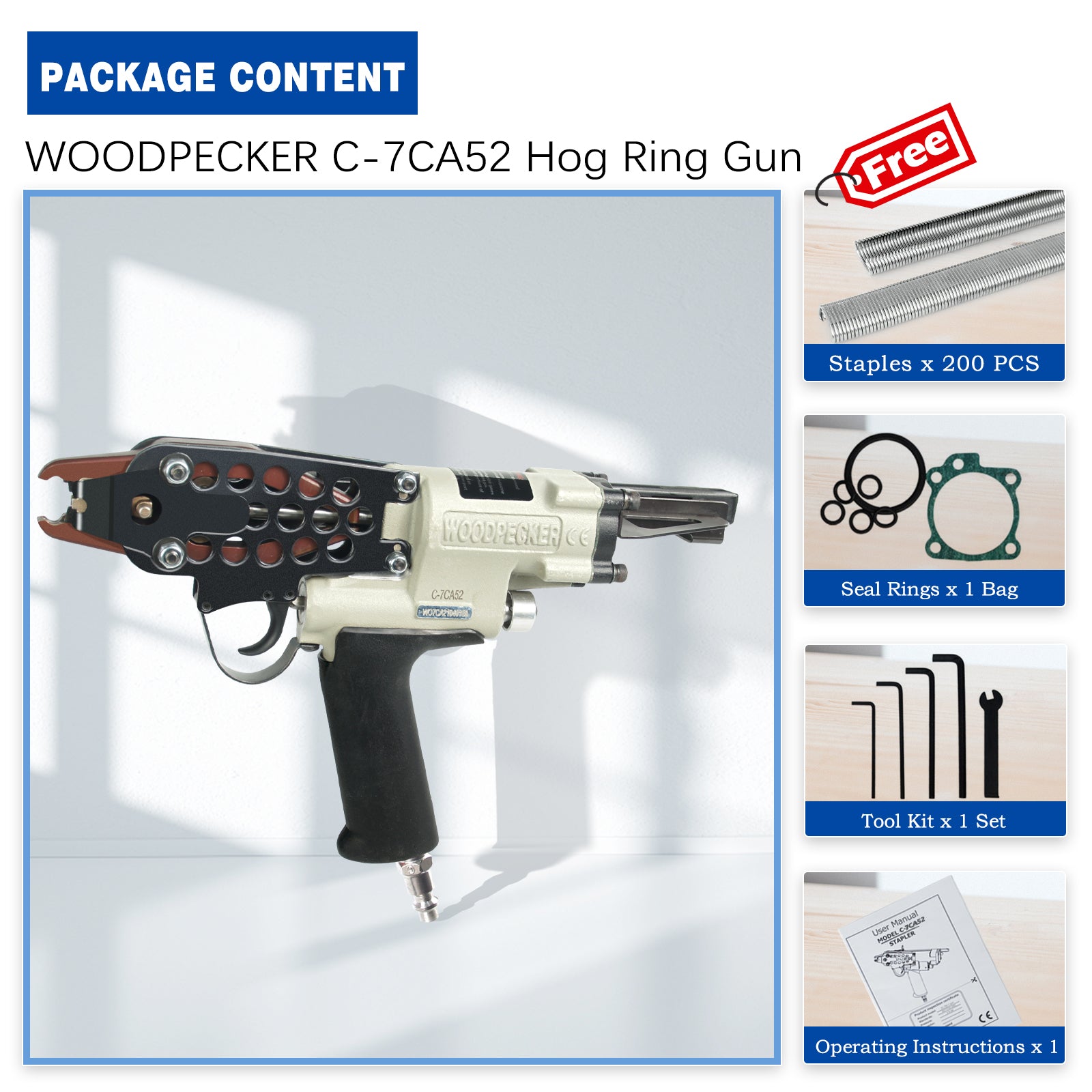 WOODPECKER C-7CA52 15 Gauge Pneumatic Hog Ring Gun, 3/4