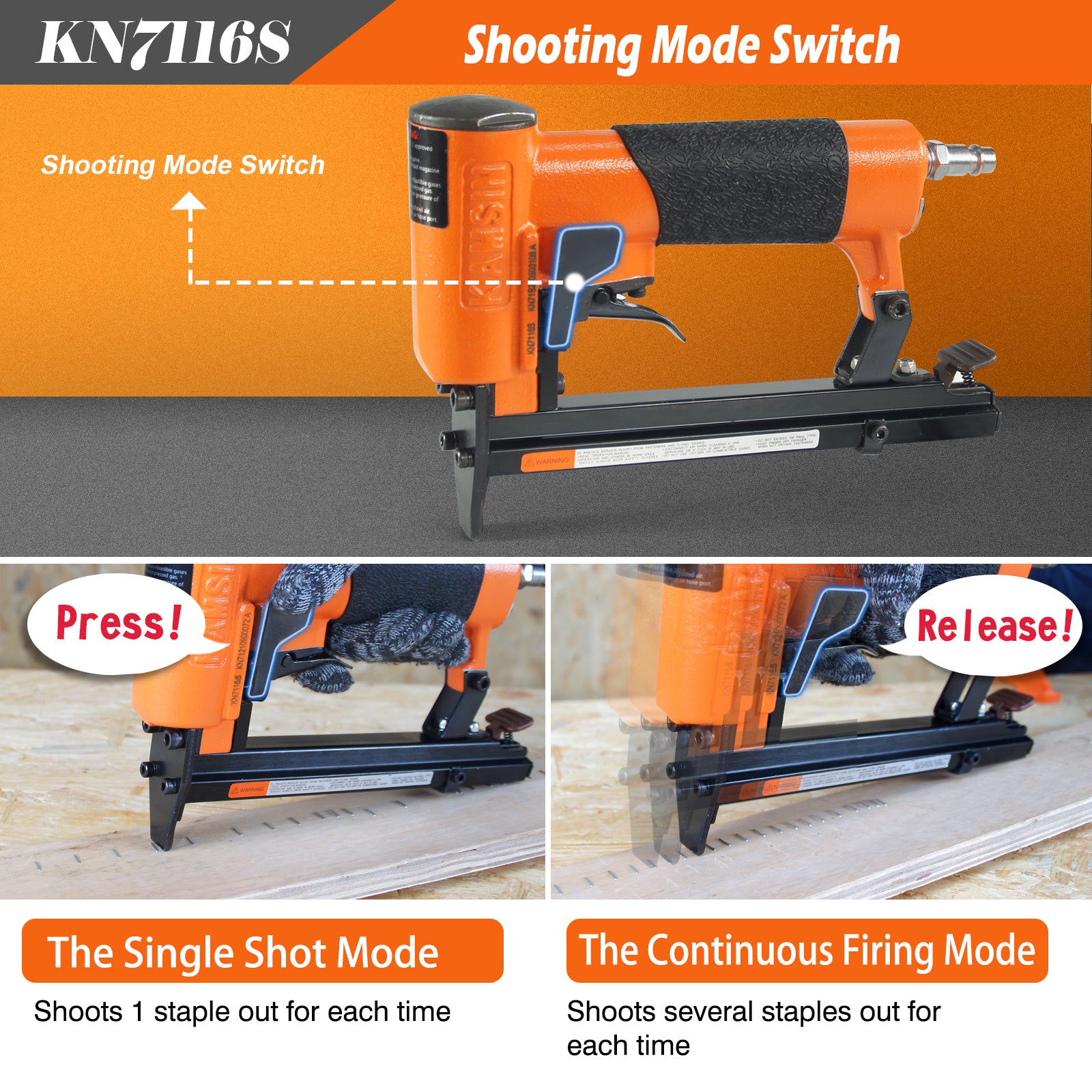 KN7116S 22 Gauge Pneumatic Upholstery Stapler, 71 Series 3/8
