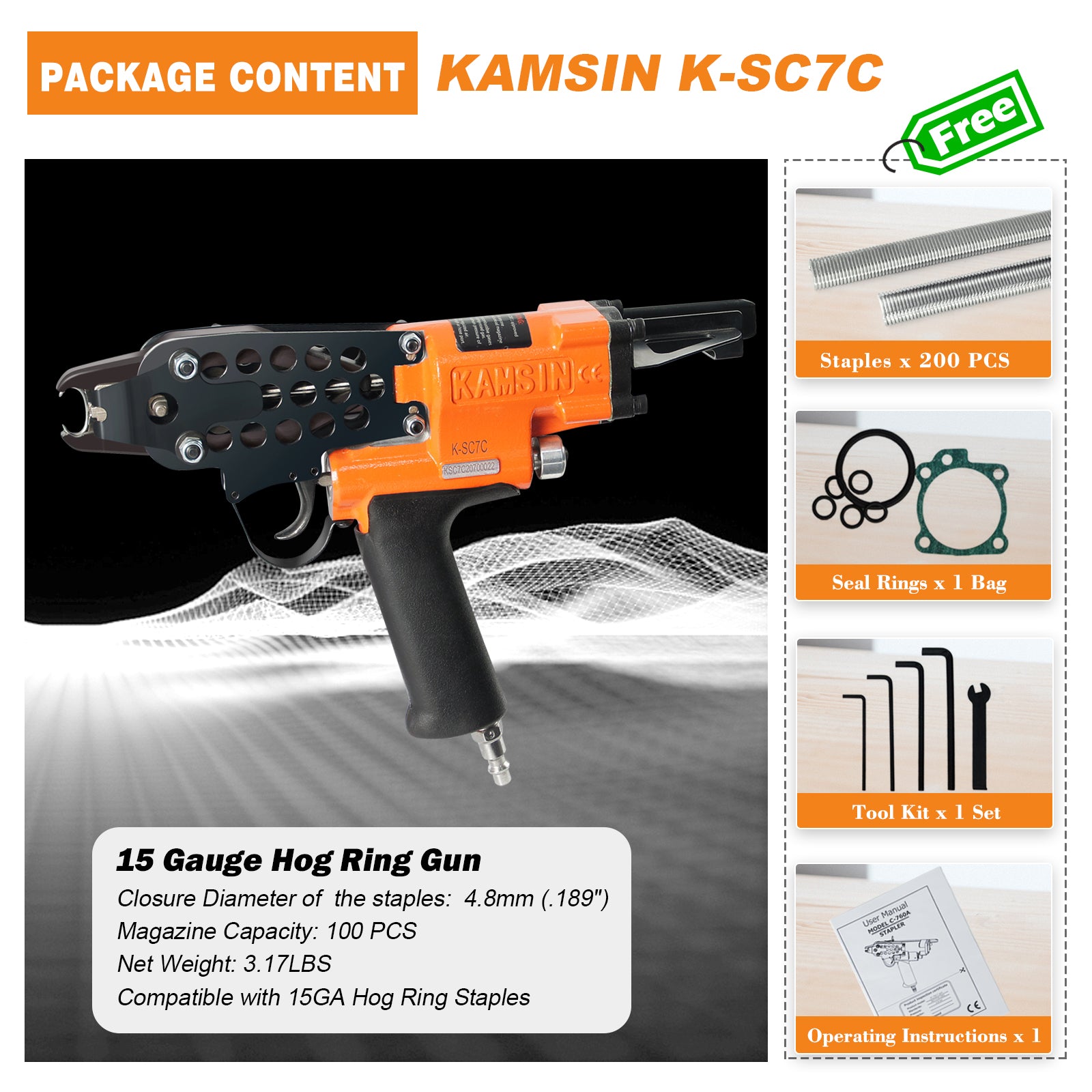 KAMSIN K-SC7C 15 Gauge Pneumatic 3/4