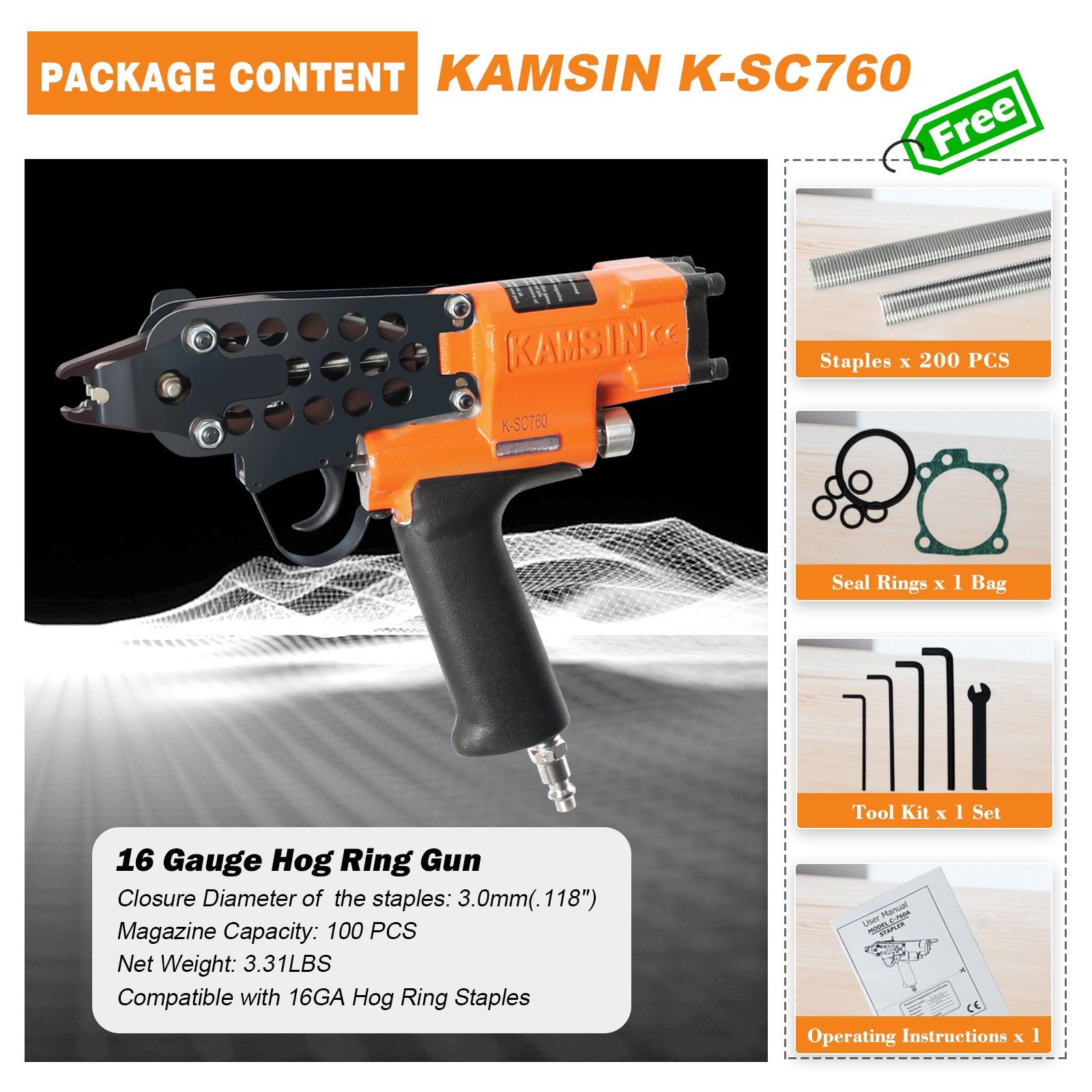 KAMSIN K-SC760 16 Gauge Pneumatic 1/2