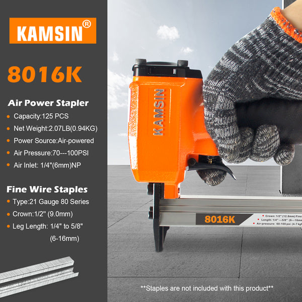 KAMSIN 8016K Fine Wire 21-Gauge Upholstery Stapler for 80 Series Staples with 1/2-Inch Crown