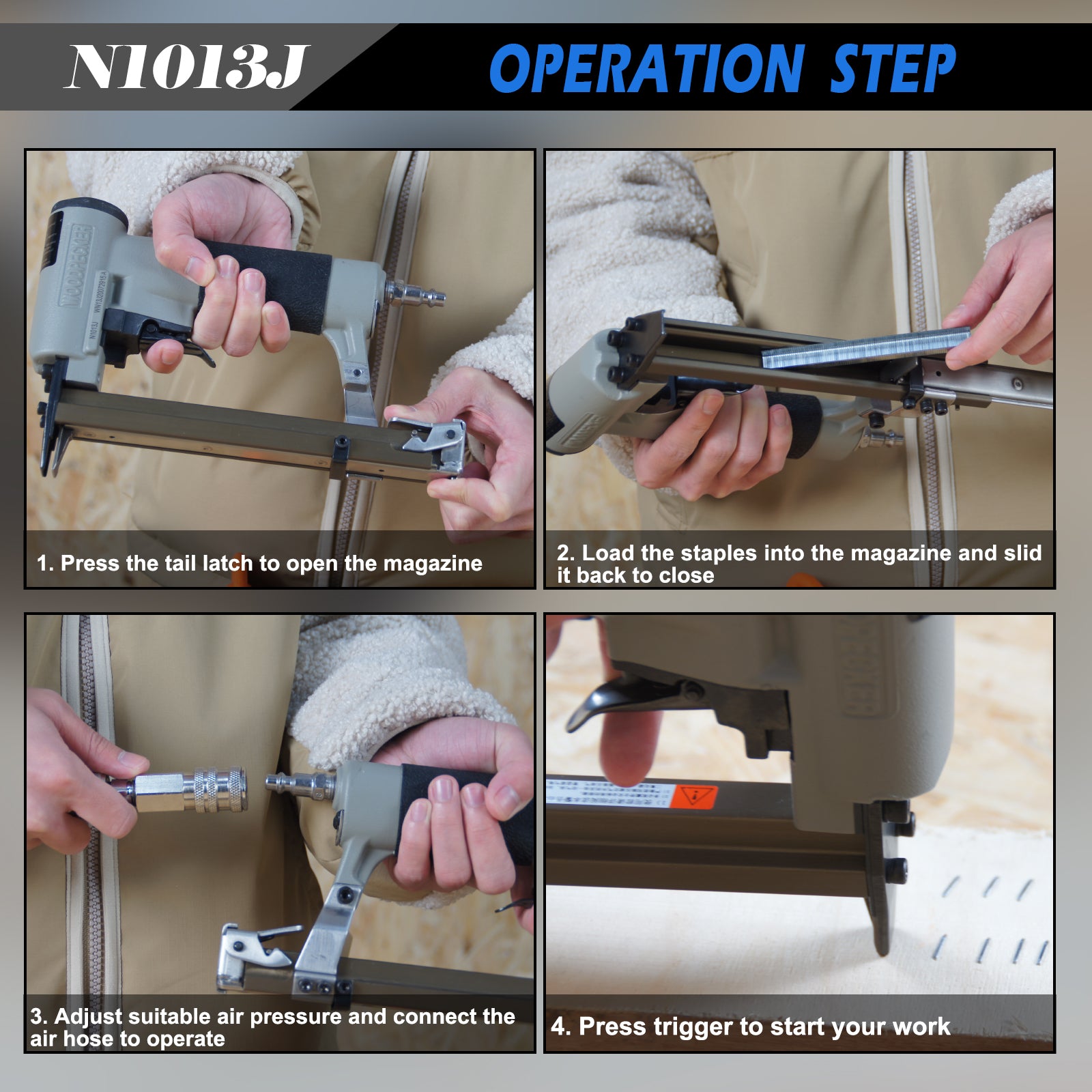Woodpecker N1013J 20 Gauge Power Upholstery Stapler, 7/16'' Crown Air Staple Gun