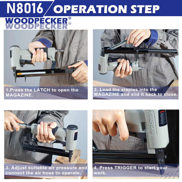 Woodpecker - N8016 Pneumatic Upholstery Stapler, 21 Gauge, Full Metal, 1/2" Crown