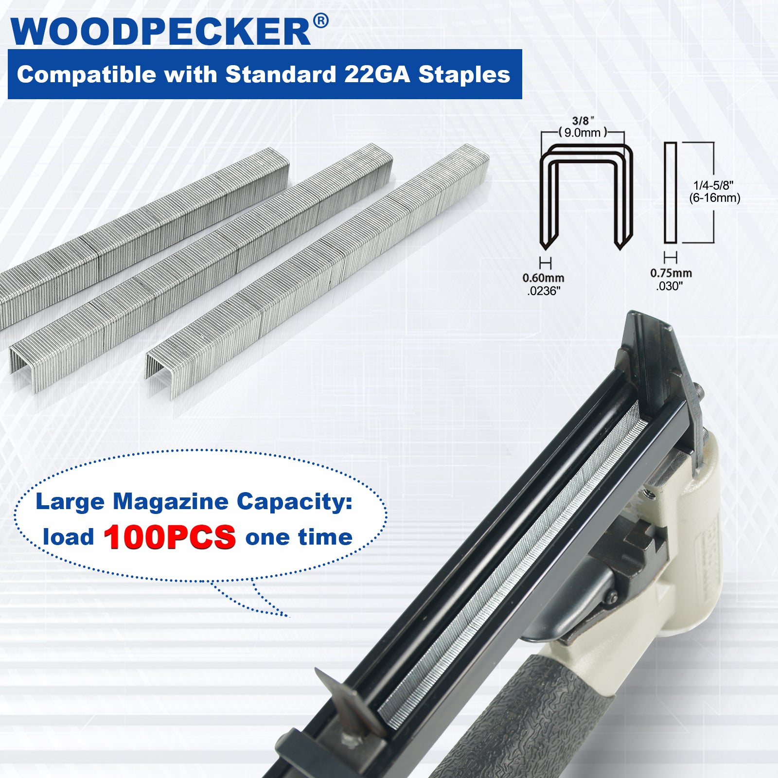 WOODPECKER N7116 Pneumatic Upholstery Stapler 22 Gauge 3/8 inch Crown