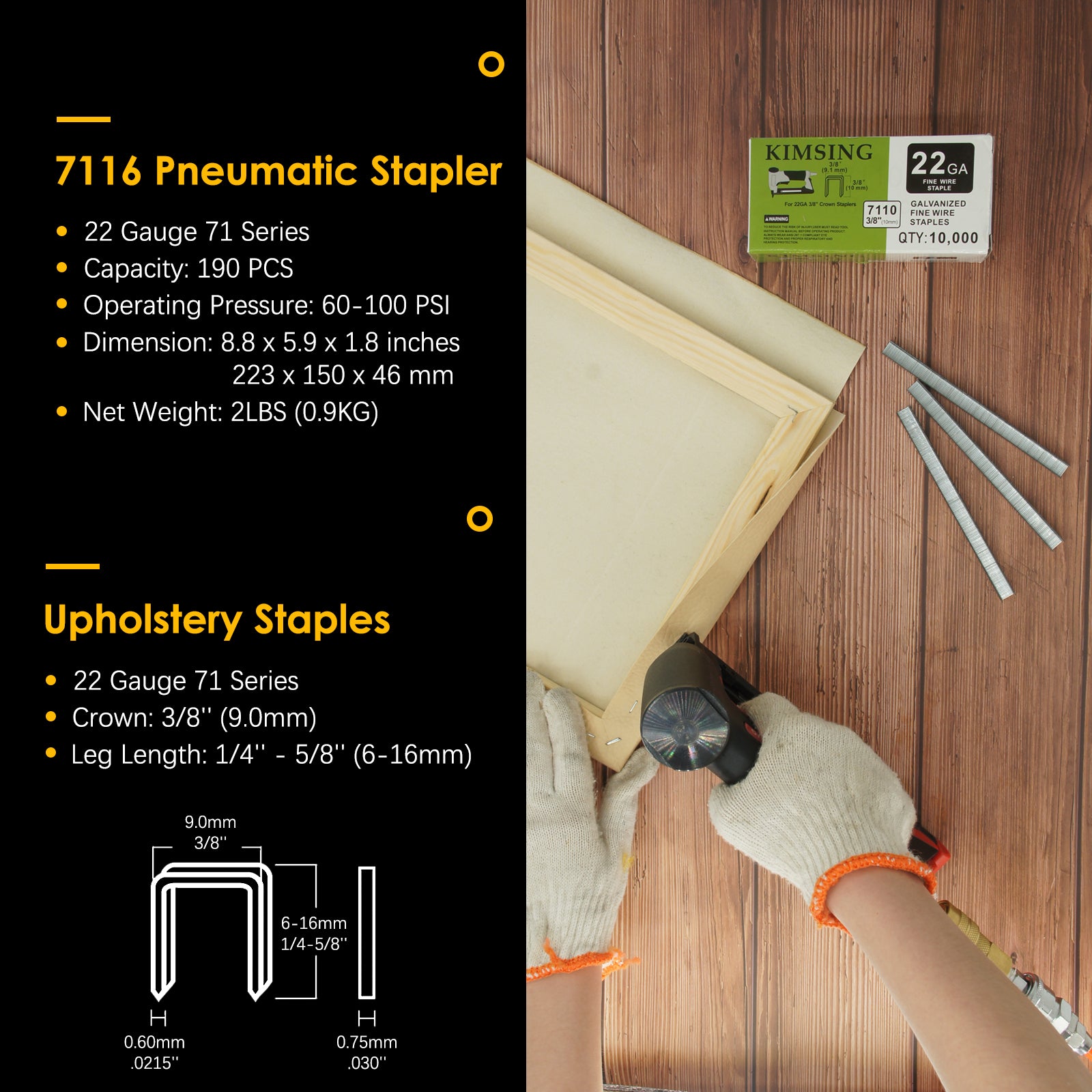 KIMSING K-7116 Pneumatic 22 Gauge 3/8