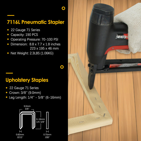 KIMSING Kamsin KN8016 21 Gauge Industrial Pneumatic Upholstery Stapler with  10,000 PCS Fine Wire Staples of