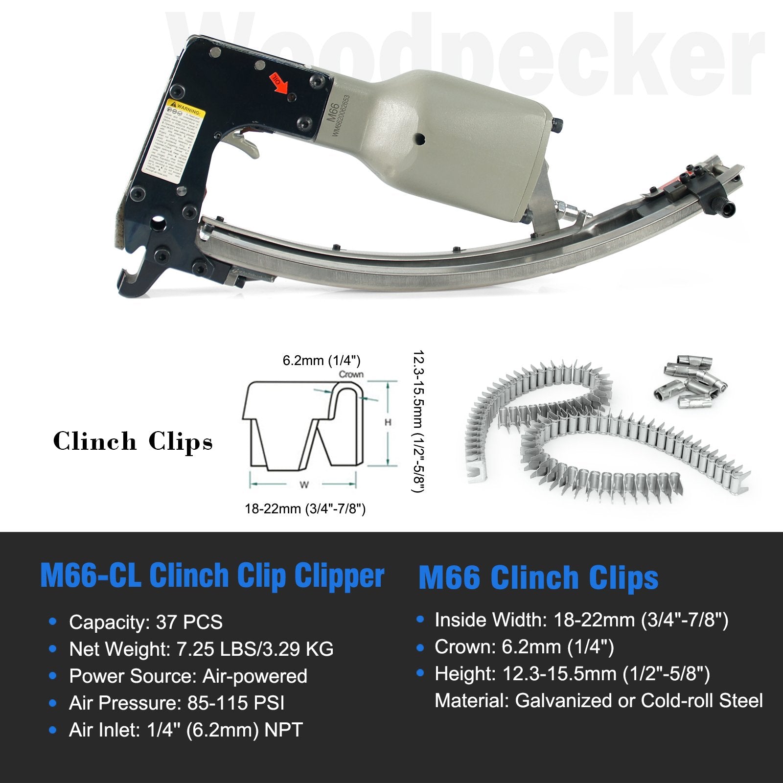WOODPECKER M66-CL Pneumatic Clinching Clipper Air Clinch Clip Tool for Fixing Mattress Spring
