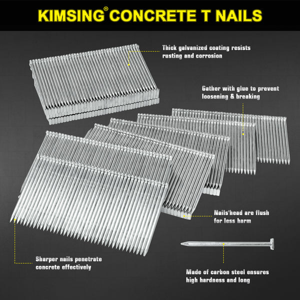 KIMSING 14 Gauge Concrete T Nails, 800PCS/BOX, 3/4 inch - 2-1/2 inch (18mm-64mm)