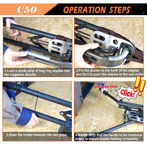 KAMSIN C50 11 Gauge 1 3/4" Crown Snap-Ring Plier, Closure Diameter 13.5-14mm,Manual Fence Plier Tool with Auto-feed System,C Ring Gun, Hog Ring Tool Hand Tools for Animal Pet Cages, Mattress, Fencing