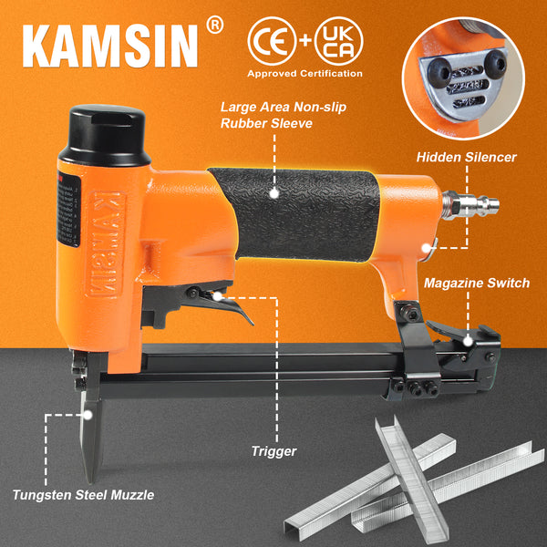 KAMSIN KN7116L 22 Gauge Pneumatic Upholstery Stapler with Long Nose 71 Series 3/8" Crown