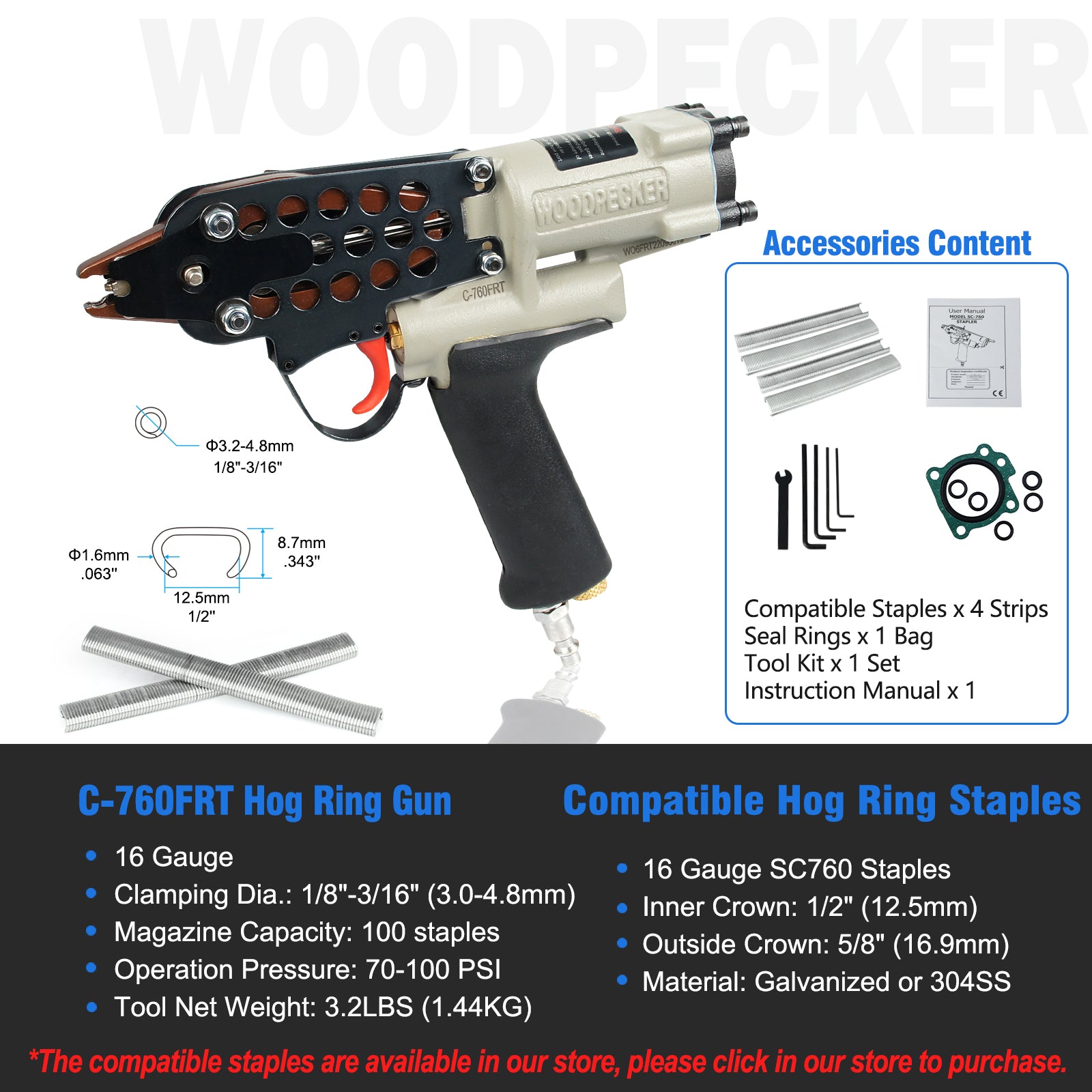 WOODPECKER C-760FRT Air Hog Ring Gun with Variable Speed Control, 16 Gauge 1/2