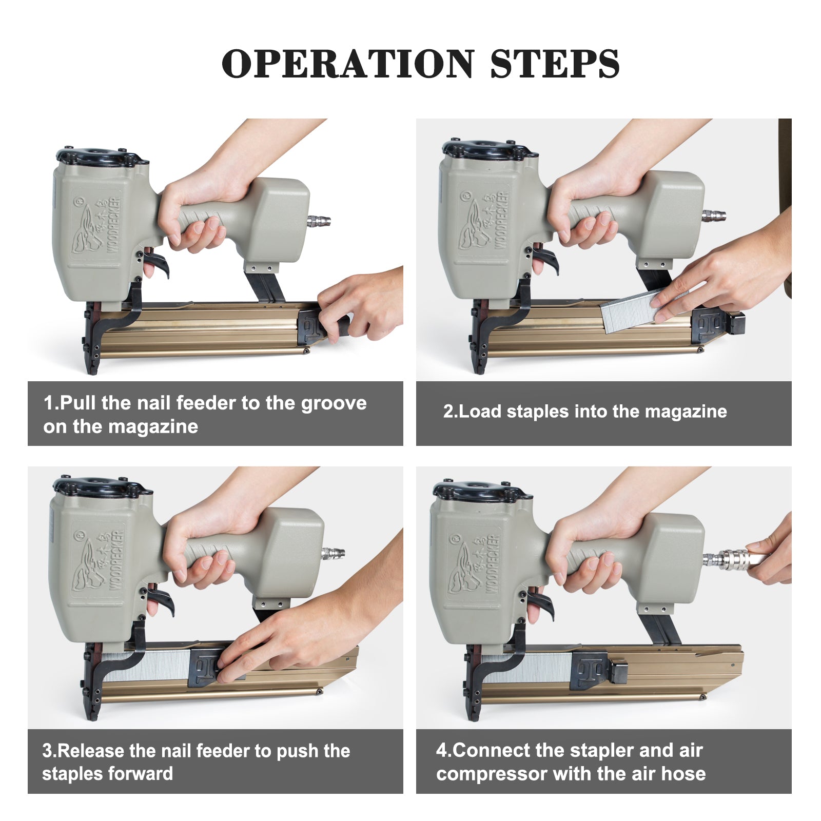 Woodpecker N851 16 Gauge Pneumatic Construction Stapler with Safety, 7/16-Inch Crown
