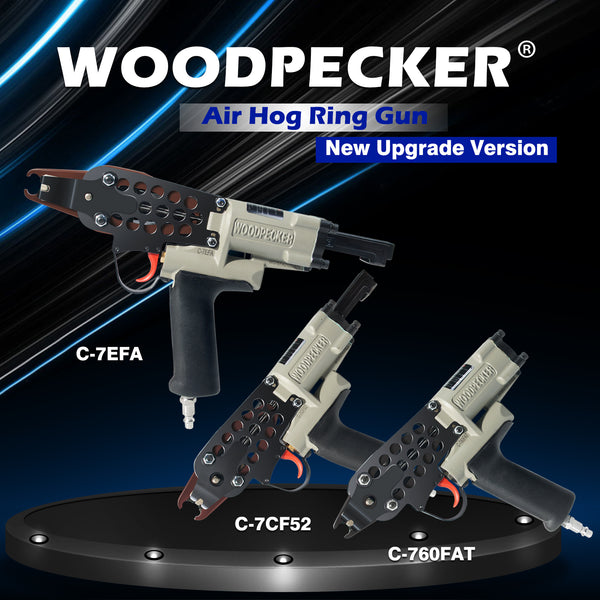 WOODPECKER C-7EF 15 Gauge Pneumatic Hog Ring Gun, Intensified Power, 3/4-inch Crown 7.0mm Closure Diameter, Air Hog Ring Plier Tool