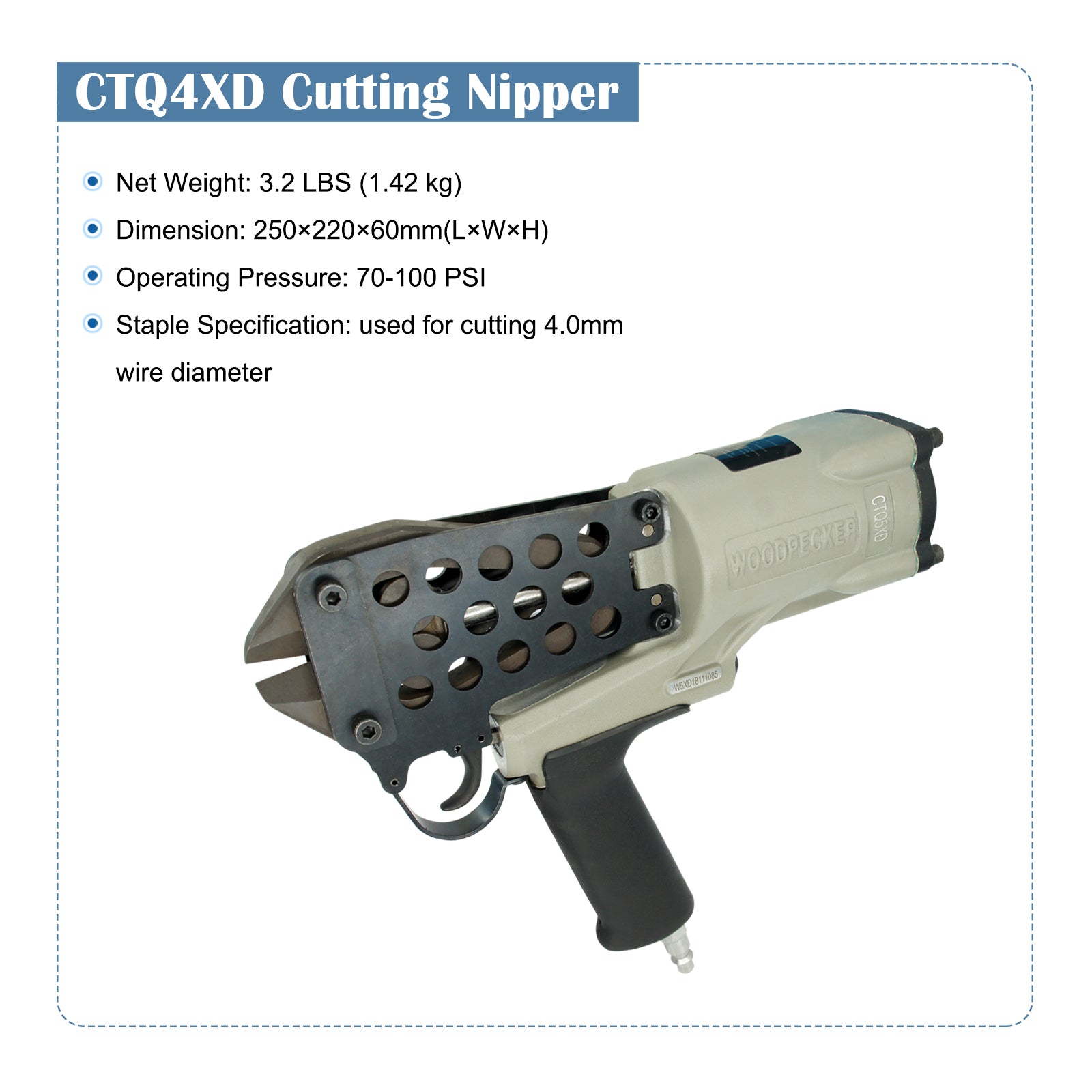WOODPECKER CTQ4XD Pneumatic Cutting Nipper, Less Than 4mm Diameter Wire Cutting, Cutting Wire Tool, Air Power Wire Shear
